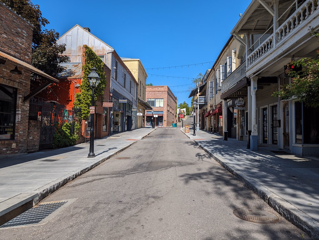 Historic downtown Nevada City with Gold Rush-era buildings