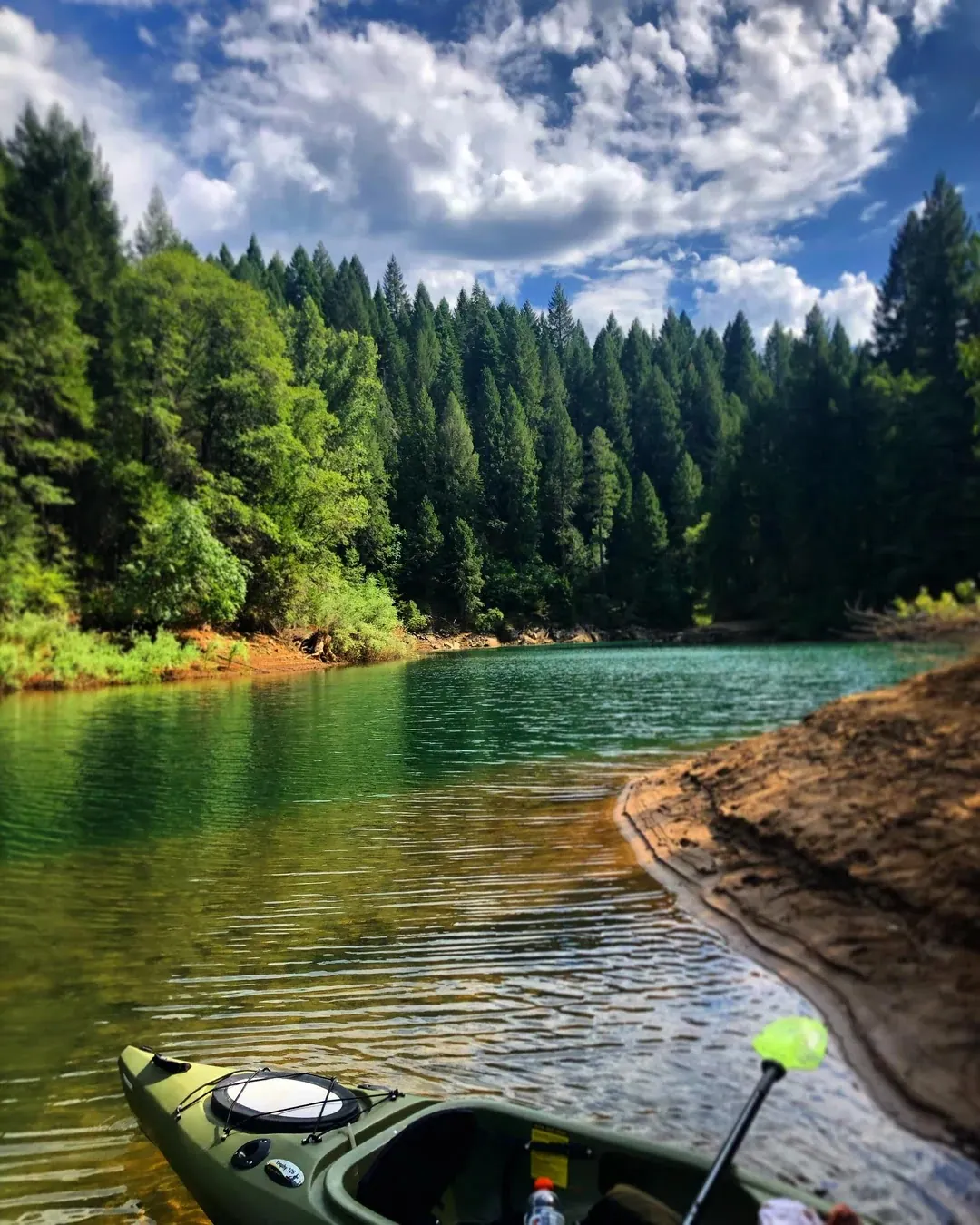 A kayak on the shoreline at Scott's Flat Lake