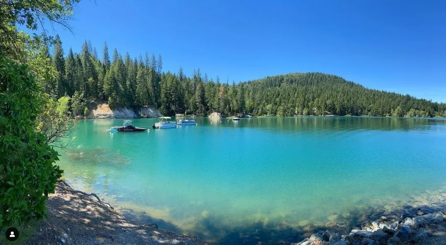 Scott's Flat Lake, its turquoise water ringed by forested hills